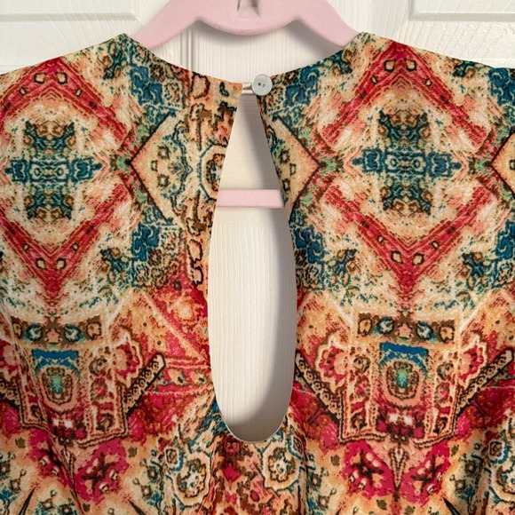 Show Me Your Mumu Boho Paisley Print Ruffle Hem Romper Long Sleeve Keyhole Small - Picture 7 of 9